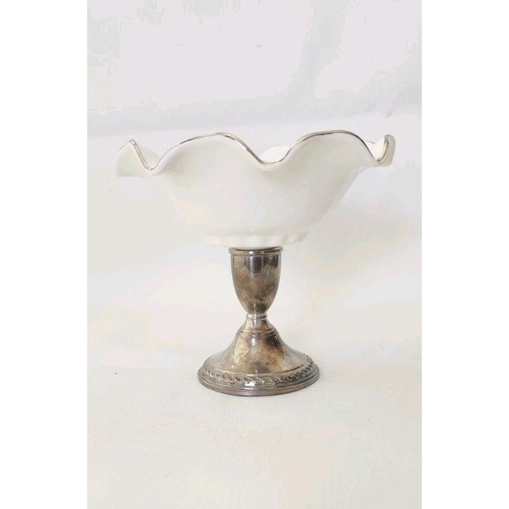 Preisner Porcelain Compote Weighted Sterling Silver Candy Dish Base - 1930's